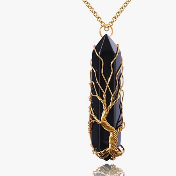 Healing Crystal Necklace Tree of Life Wire Wrapped Natural Stone Point Pendant N - Picture 1 of 6